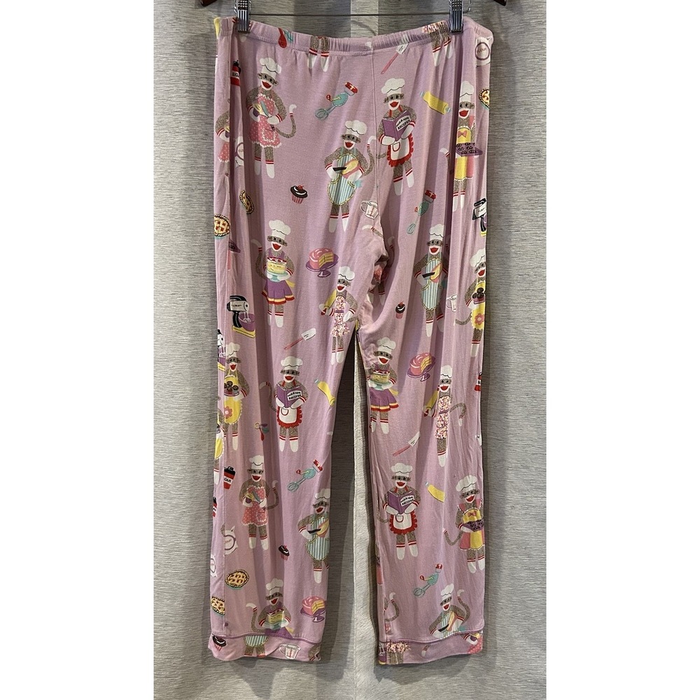 Nick & Nora Pajama Set Sock Monkey Baker 2 Pc‎ Top Bottom PJs Size Large - Picture 7 of 8
